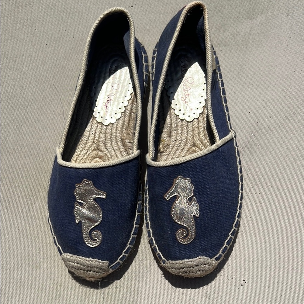 Navy Seahorse Espadrilles with Gold Embroidery